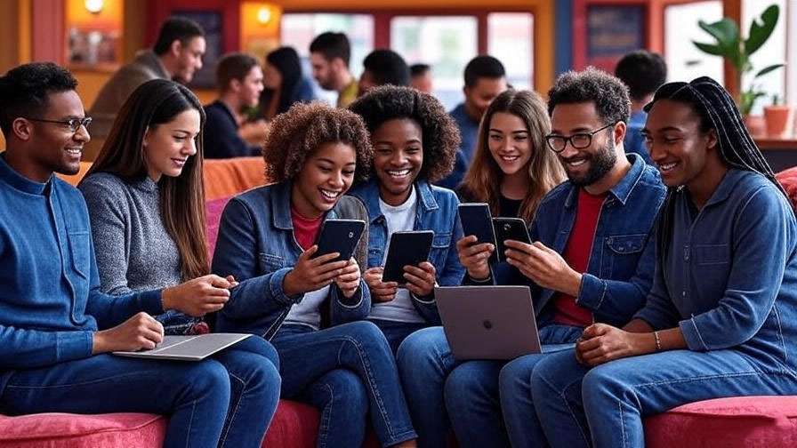 Diverse fans engaging with Friends trivia quizzes online with Central Perk elements. 