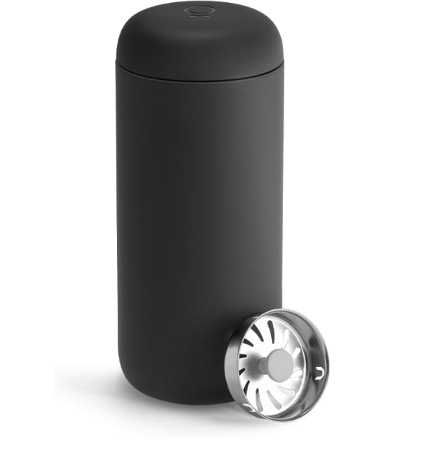 Fellow 16 oz Carter Move Travel Mug - Vacuum-Insulated Stainless Steel Travel Coffee Mug - Coffee Tumbler with Ceramic Interior and Splash Guard - Matte Black