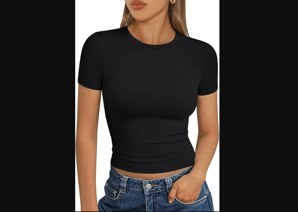 Trendy Queen Womens Basic T Shirts Summer Tops 2025 Short Sleeve Crop Tops Slim Fit Gym Workout Y2k Clothes