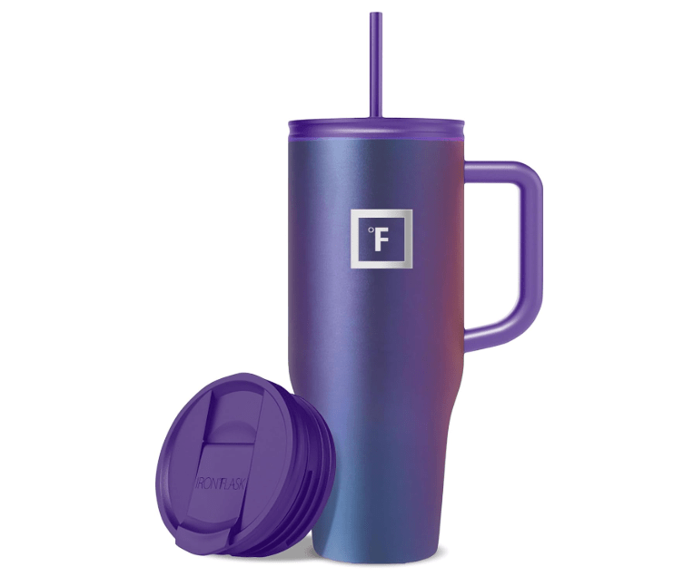 IRON °FLASK Co-Pilot Insulated Mug w/Straw & Flip Cap Lids - Cup Holder Bottle for Hot, Cold Drink - Leak-Proof - Water, Coffee Portable Travel Mug