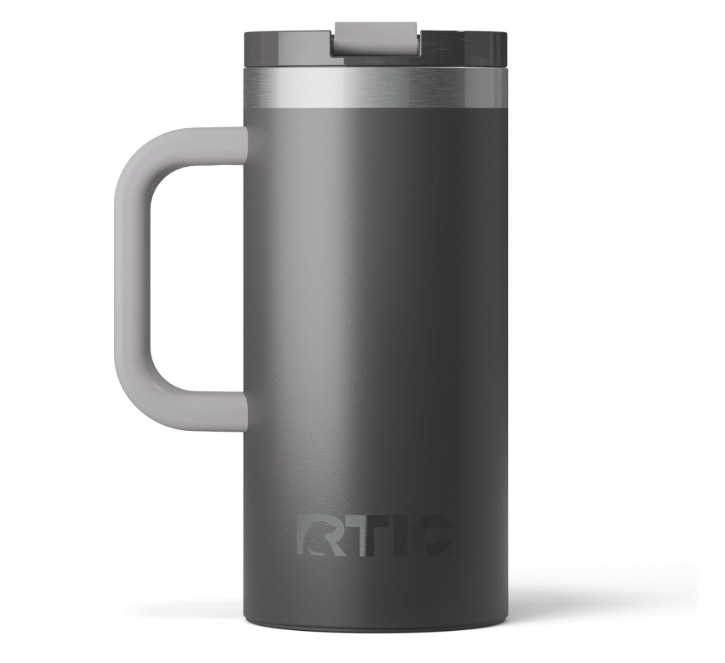  RTIC 16oz Road Trip Travel Mug with Lid and Handle, Insulated, Stainless Steel, Metal, Double Wall Vacuum-Insulation, Ceramic Lined, Portable Coffee
