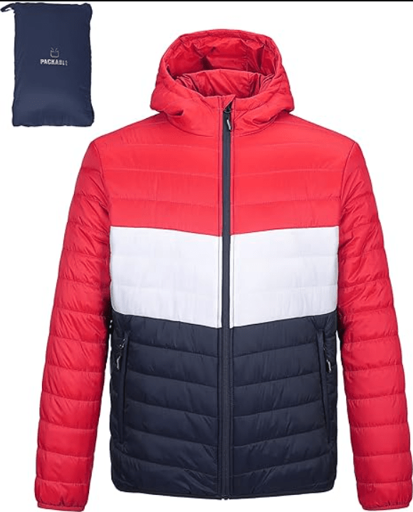 Outdoor Ventures Men's Lightweight Packable Hooded Puffer Jacket Insulated Winter Coat for Snow Ski Traveling 
