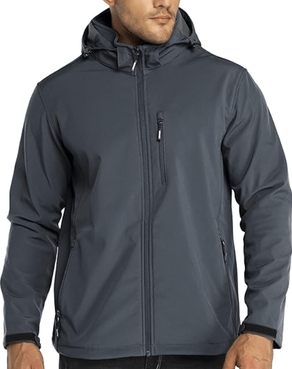Outdoor Ventures Men's Lightweight Softshell Jacket Fleece Lined Hooded Water Resistant Winter Hiking Windbreaker Jackets 