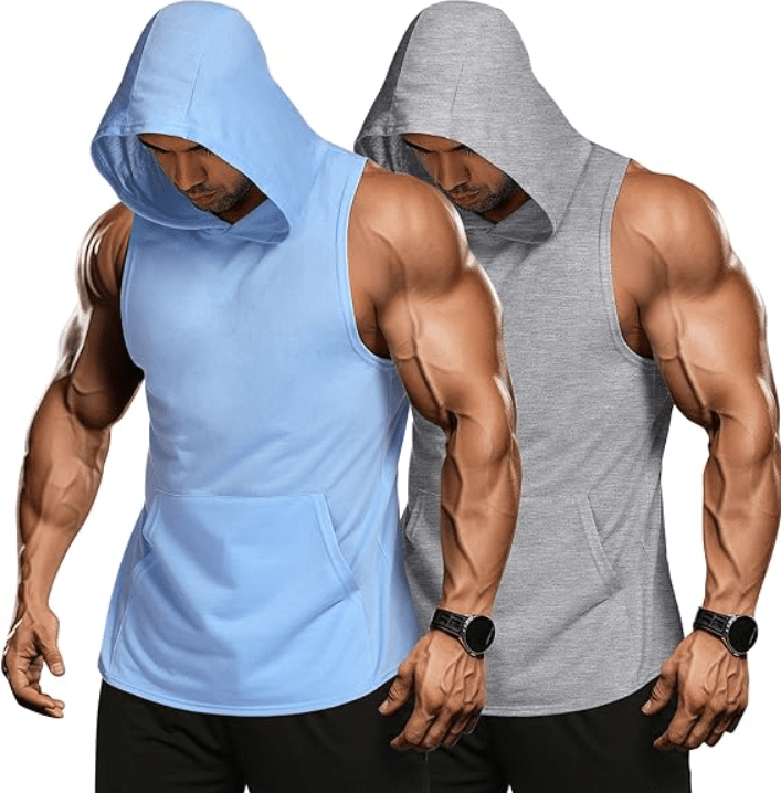 COOFANDY Men's 2 Pack Workout Hooded Tank Tops Bodybuilding Muscle Cut Off T Shirt Sleeveless Gym Hoodies 
