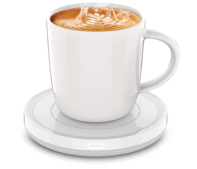 BESTINNKITS Smart Coffee Set Auto On/Off Gravity-Induction Mug Office Desk Use, Candle Wax Cup Warmer Heating Plate (Up to 131F/55C), 14oz (White Set)