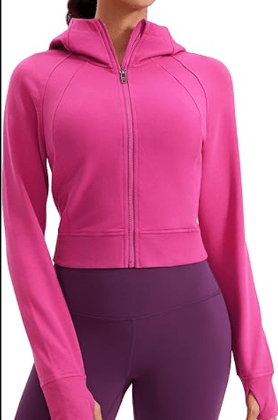 CRZ YOGA Womens Fleece Zip Up Cropped Hoodie Workout Jacket Athletic Casual Long Sleeve Sweatshirts with Thumb Holes