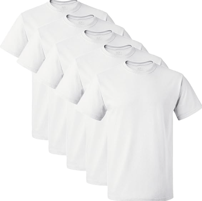 Fruit of the Loom Men's 5-Pack Crew Neck T-Shirt, White, Small