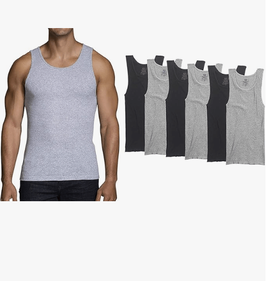 Fruit of the Loom Men's 6-Pack A-Shirts - Black & Gray, Medium
