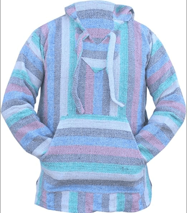 Del Mex Mexican Baja Hoodie Hippie Surf Poncho Sweater Sweatshirt Pullover Jerga