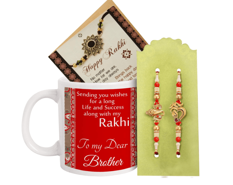  TIED RIBBONS Rakhi for Brother with Gift Set | Printed Coffee Mug (10 Oz) | Mini Card | Roli Tikka - Raksha bandhan Rakhi Set of 2