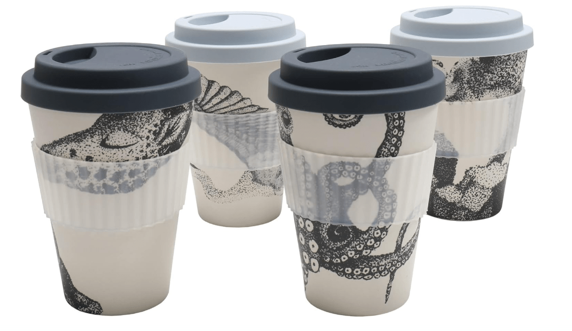  Chef Craft Eco Bamboo Fiber Travel Mug, 16 Ounce 4 Piece Set, Natural
