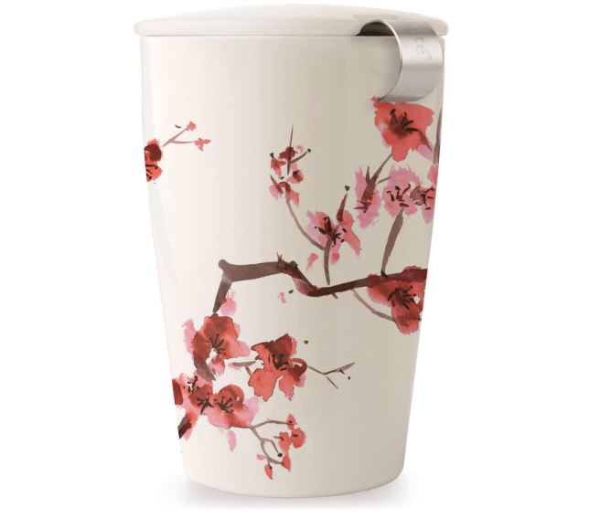 Tea Forté KATI Single Cup Loose Leaf Tea Brewing System, Insulated Ceramic Cup with Improved Tea Infuser and Lid, Cherry Blossoms