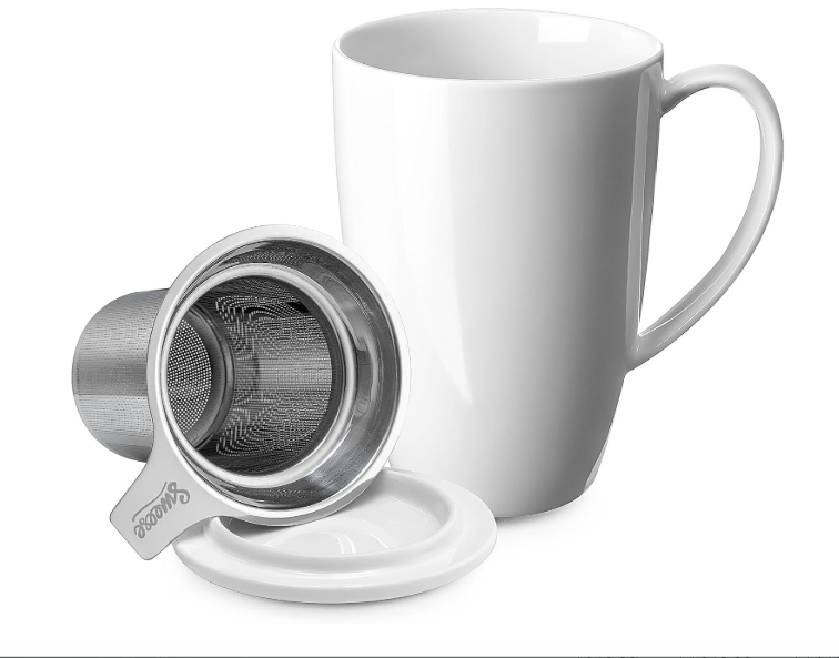 Sweese Porcelain Tea Cup with Infuser and Lid, 15oz Microwave Safe Tea Mug - Quality Infuser Cup for Hot Water