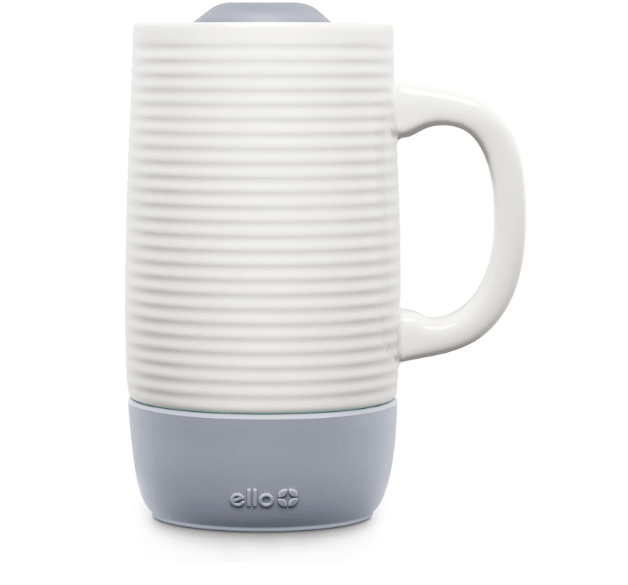Ello Jane 18oz Ceramic Travel Mug with Handle, Splash-Resistant Slider Lid and Built-in Coaster, Perfect for Coffee and Tea, BPA Free, Dishwasher Safe