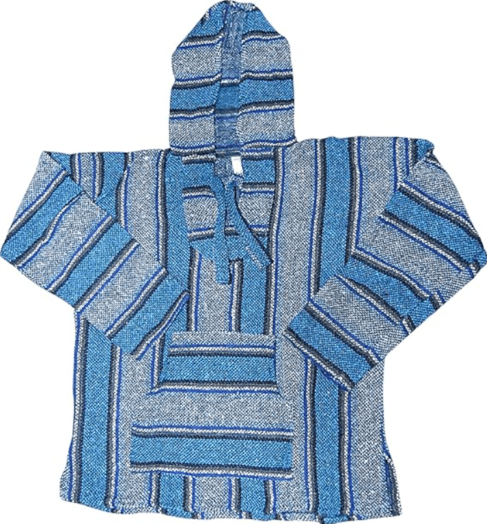Baja Mexican Pullover Hoodie, Unisex Bohemian Sweatshirt for Men and Women, Authentic Poncho for Fiestas, Assorted Colors