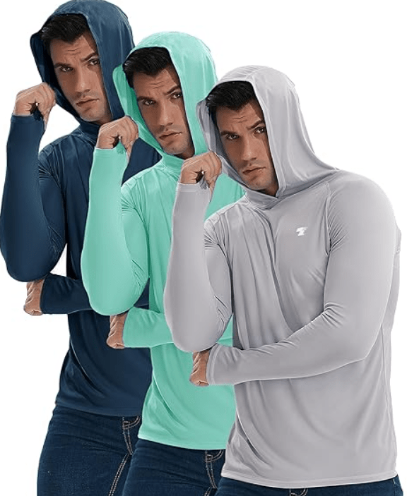 TELALEO 3 Pack Men's UPF 50+ Sun Protection Lightweight Hoodie Performance Long Sleeve SPF UV Shirt for Fishing Running
