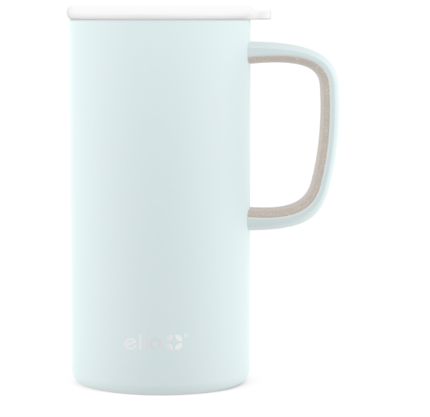 Ello Campy Vacuum Insulated Travel Mug with Leak-Proof Slider Lid and Comfy Carry Handle, Perfect for Coffee or Tea, BPA Free, Frost, 18oz