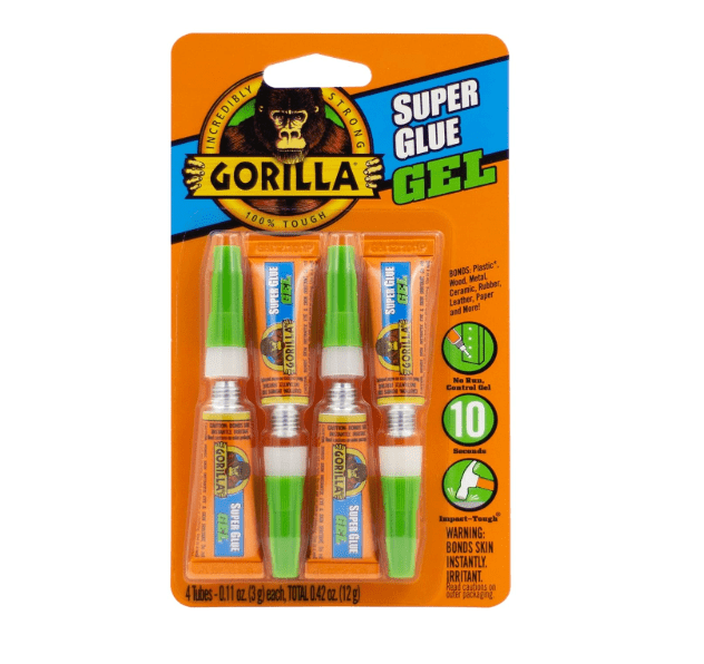  Gorilla Super Glue Gel, Clear Glue, Four 3 Gram Tubes (Pack of 1) - All Purpose and Fast Setting for Projects and Repairs
