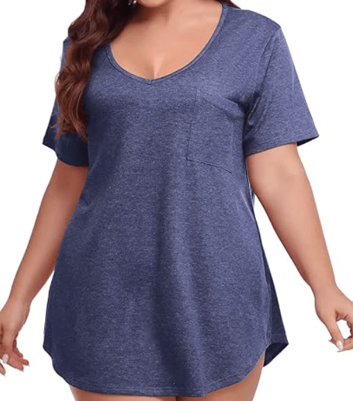 BELAROI Women Plus Size V-Neck Tunic Tops Loose T Shirt with Pocket 