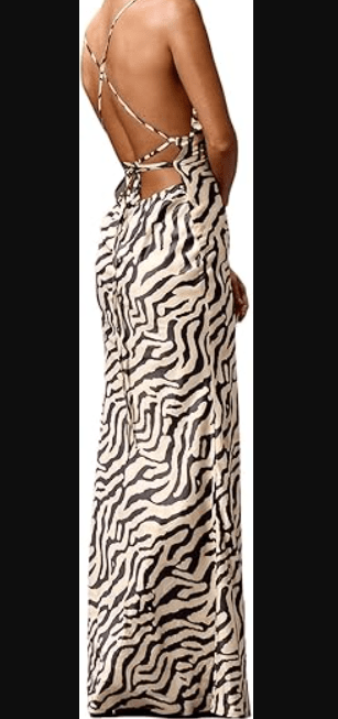 Floerns Women's Striped Maxi Dress Criss Cross Tie Backless Deep V Neck Fishtail Hem Date Night Dresses 