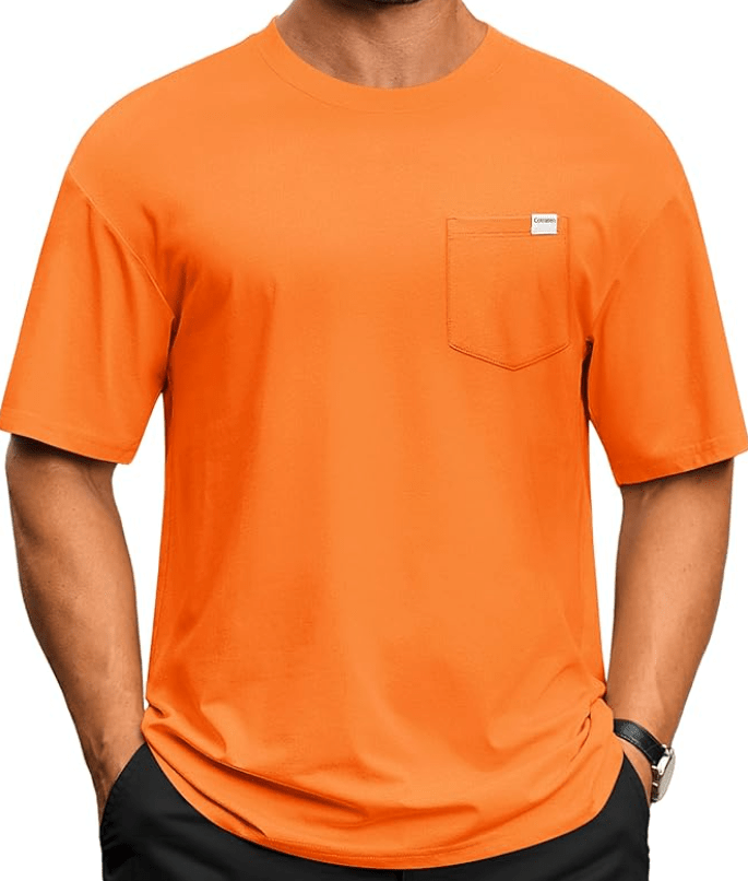 Cotrasen Men's T-Shirts Short Sleeve Crew Neck Cotton Pocket Tee Shirts UPF 50+ Casual Drop Shoulder Loose Fit Tshirts
