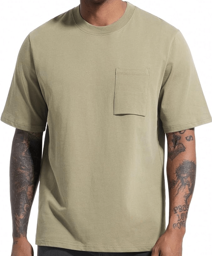VEIISAR Men's Loose Fit Heavyweight Short-Sleeve Pocket T-Shirt - Mens 100 Cotton Crew Neck Thick Tees
