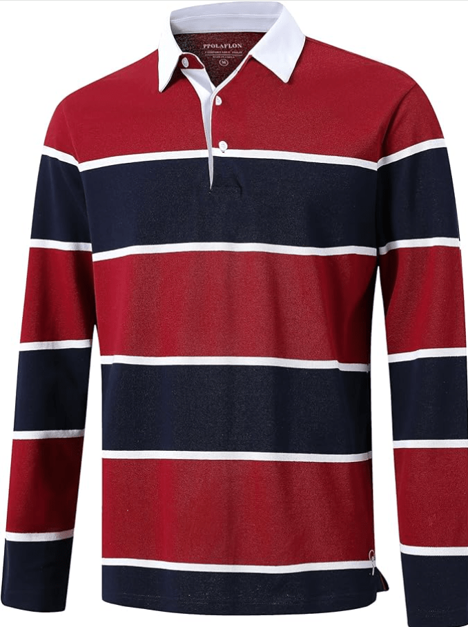 Men's Polo Shirts Long Sleeve Striped Dry Fit Casual Collared Pique Golf Polo Shirts for Mens
