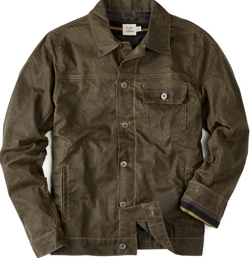 Huckberry Flint and Tinder Men's Flannel-Lined Waxed Trucker Jacket, Water & Weather Resistant Mens Jacket
