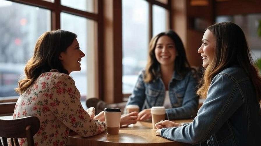 "Cozy Central Perk coffee shop with two women in conversation, representing the iconic Friends episode scene."