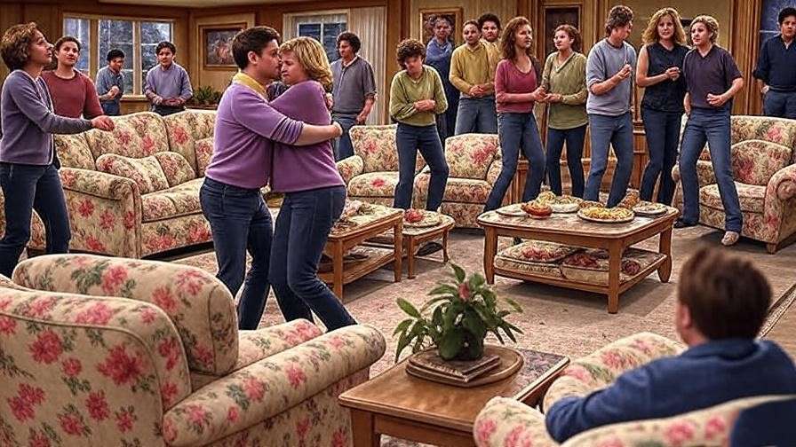 "Collage of iconic sister moments from Friends TV series including dance, fight, and hug scenes."