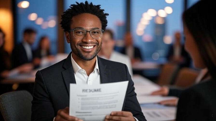 "Person networking at a professional event with a city skyline, symbolizing career networking inspired by Friends."