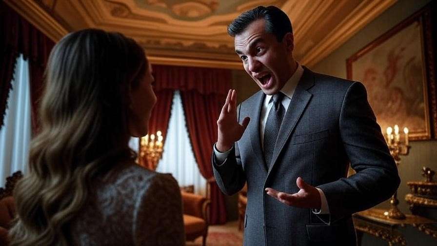 "Dramatic Italian scene with Paolo making a romantic gesture."