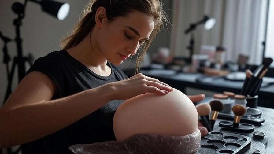 "Makeup artist crafting silicone prosthetic baby bump for Friends Rachel pregnancy scene".