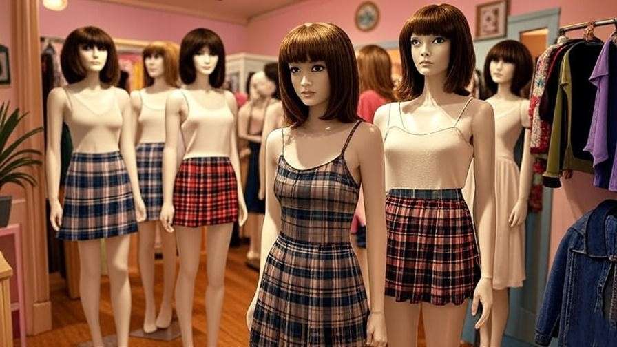 "Iconic 90s fashion inspired by Rachel Green, showcasing Friends cultural impact."