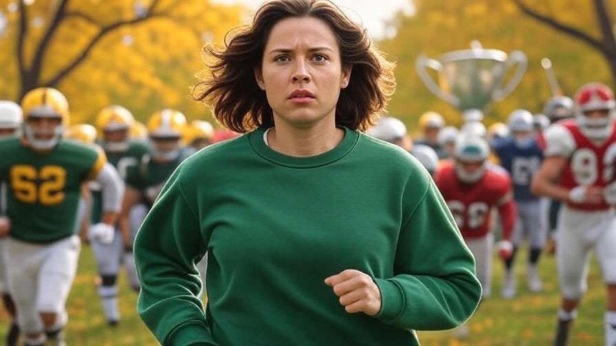 Monica Geller leading as green player in Friends Thanksgiving football game with Geller Cup.