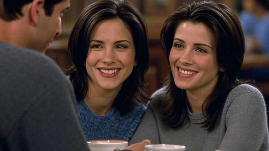 Julie character from Friends in a coffee shop scene with Ross
