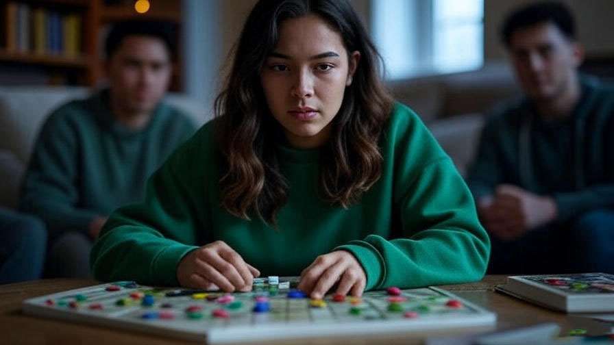 Monica Geller competing in Friends trivia game with Joey and Chandler