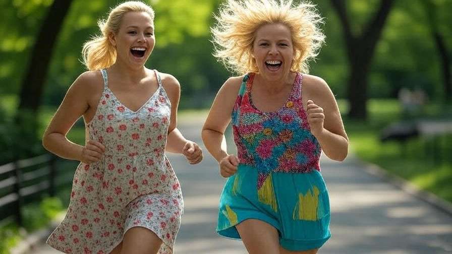 Rachel and Phoebe running awkwardly in Central Park from Friends Season 6.