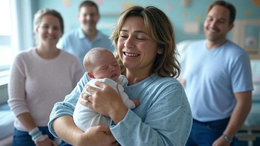 Rachel holding baby Emma with friends in the hospital from Friends Season 8.