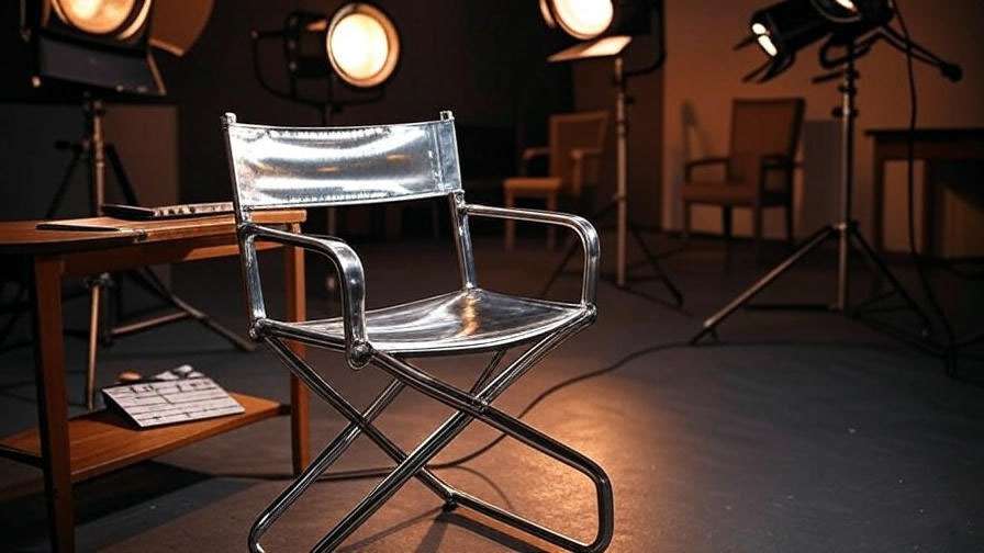 Behind-the-scenes TV set with director’s chair and clapperboard from Friends filming.