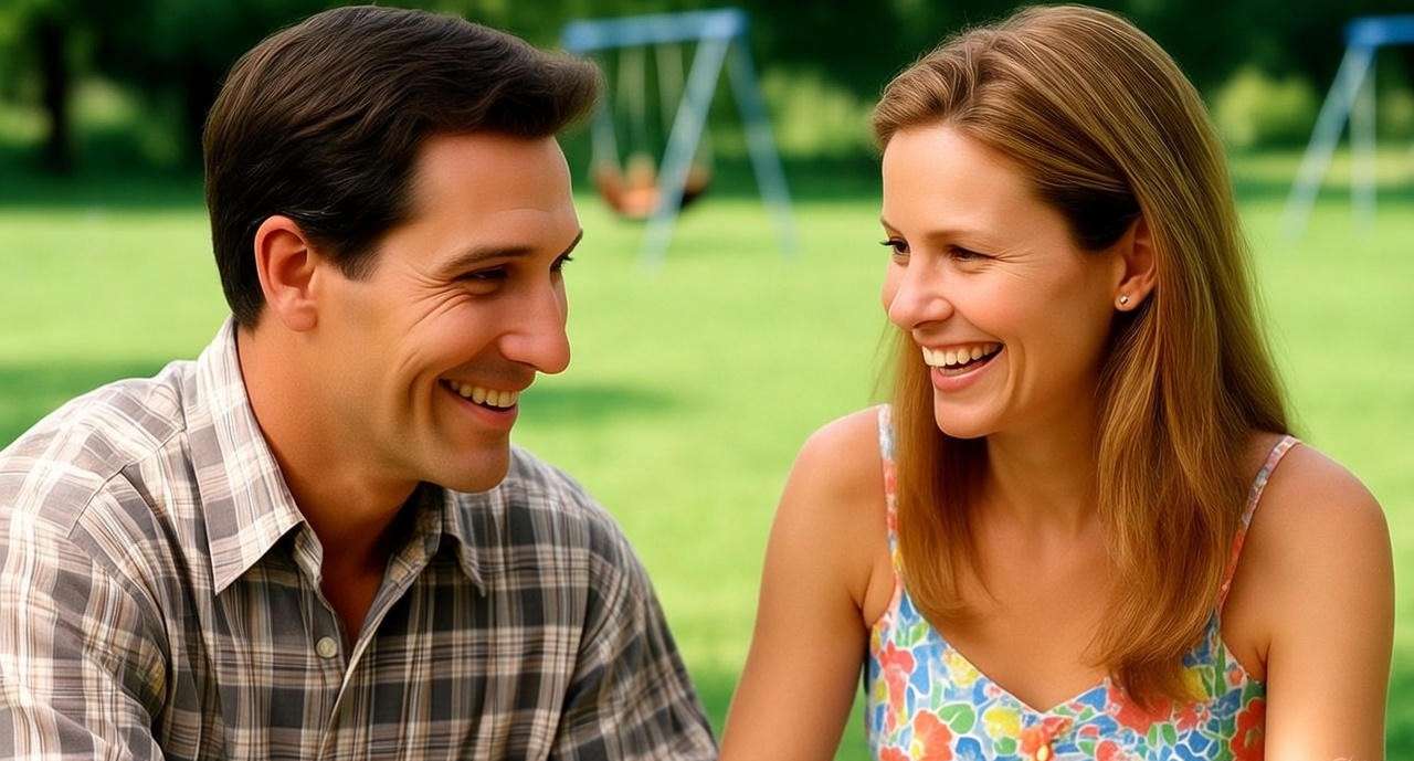 Ross and Carol co-parenting Ben in a sunny park from Friends TV show