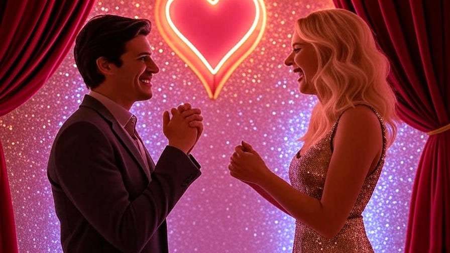 Ross Geller and Rachel Green in a lively Las Vegas wedding scene from Friends.