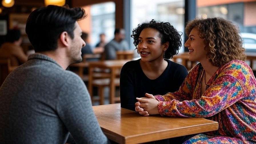 Ross Geller enjoying a coffee shop moment with Mona and Janice in Friends.
