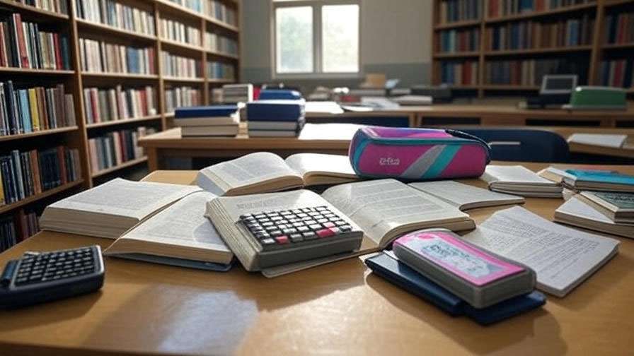 1980s college library study scene with textbooks, Walkman, and retro notebooks on a wooden table, reflecting Ross Geller’s academic life in Friends. 