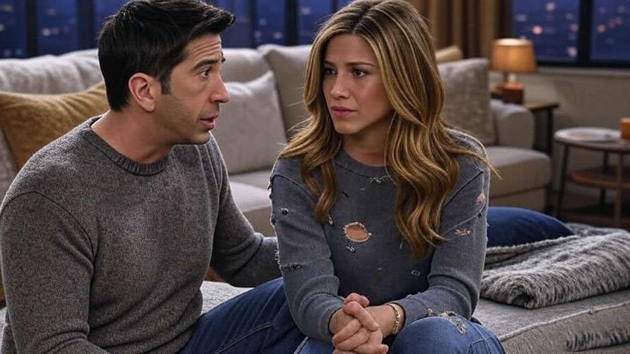 Ross Geller comforts Rachel after break Friends emotional scene. 