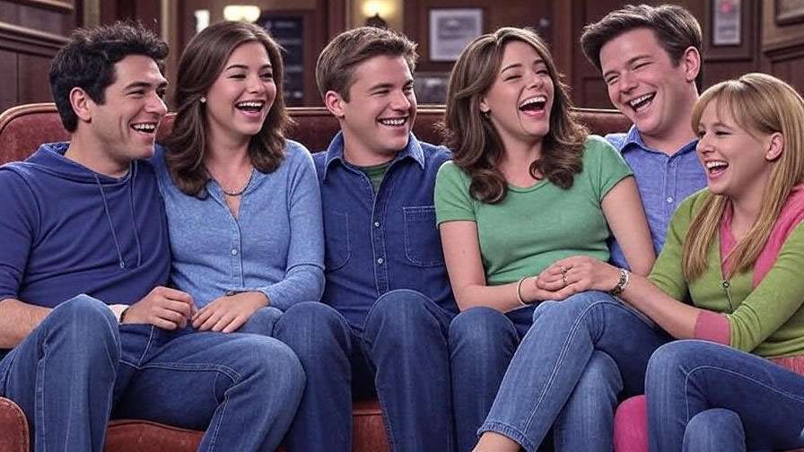 Friends cast group dynamic on Central Perk couch 