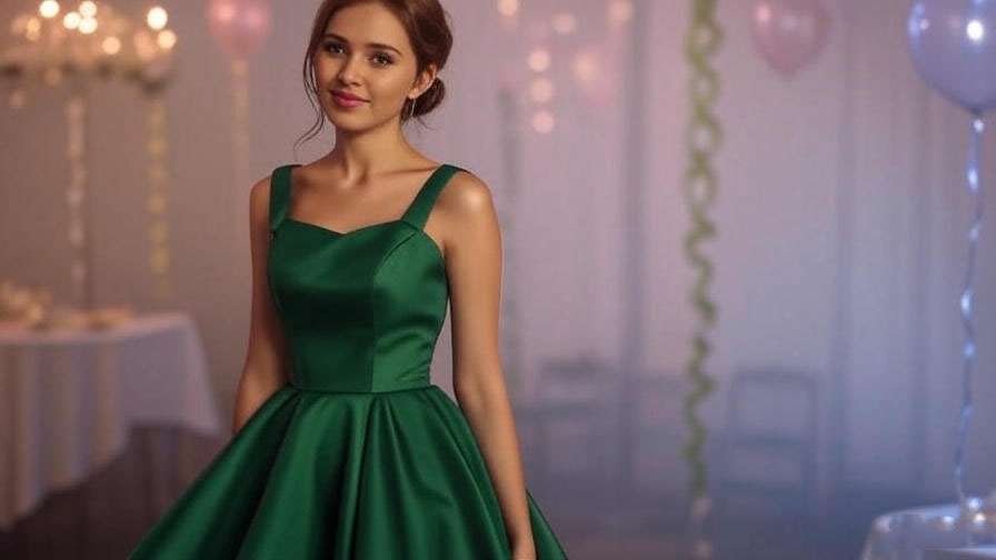 Woman in 90s green prom dress from Friends at party