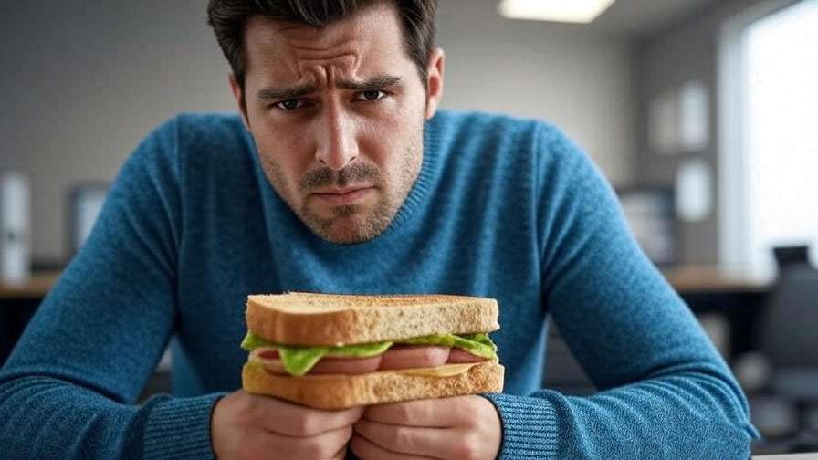 "Man frustrated with a sandwich in an office during the Ross sandwich scene from Friends