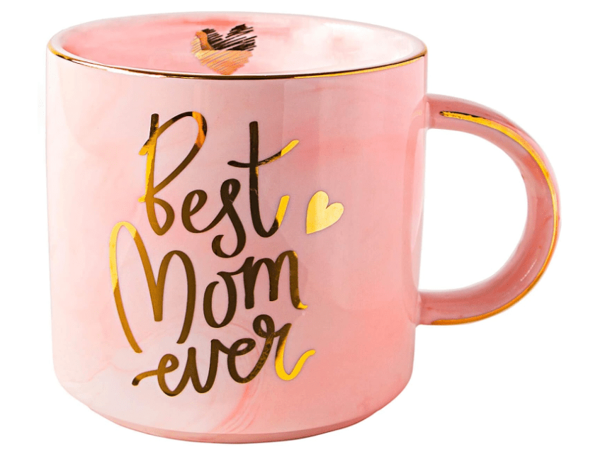  VILIGHT Best Mom Ever Gifts for Mom from Daughter Son - Pink Marble Mug Ceramic Coffee Cup 11oz