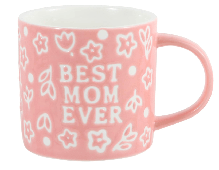  Tergi Mothers Day Gifts - Best Mom Ever Mug Gifts for Mom - Floral Embossed Pattern Ceramic Coffee Mug 13.5OZ